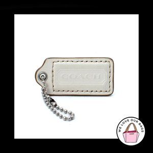 2" Medium COACH WHITE Leather Nickel Key Fob Bag Charm Keychain Hang Tag